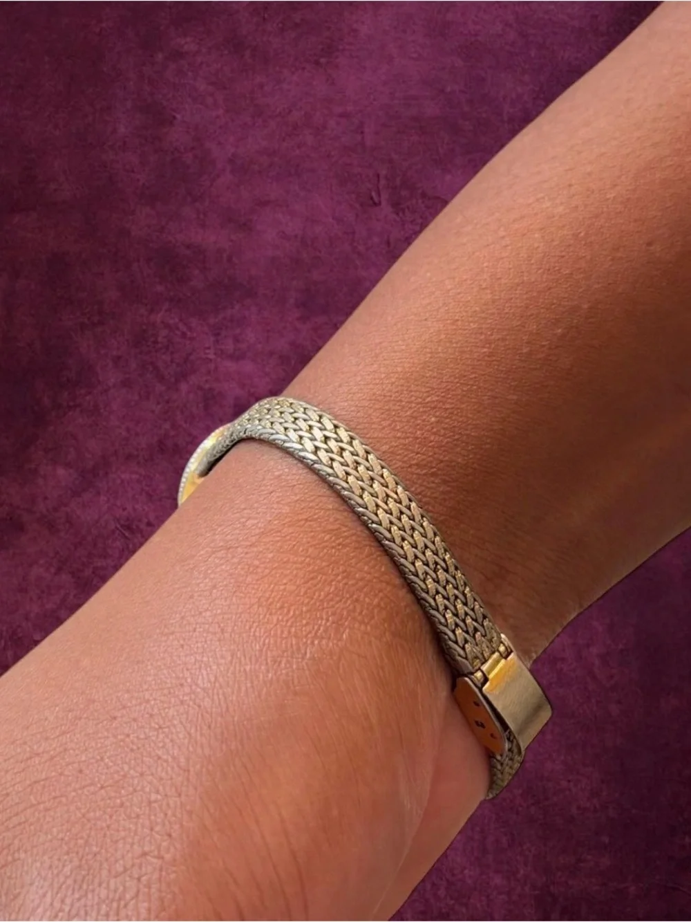 Vintage Cocktail Silver-Tone Braided Bracelet Watch in Gold Dial